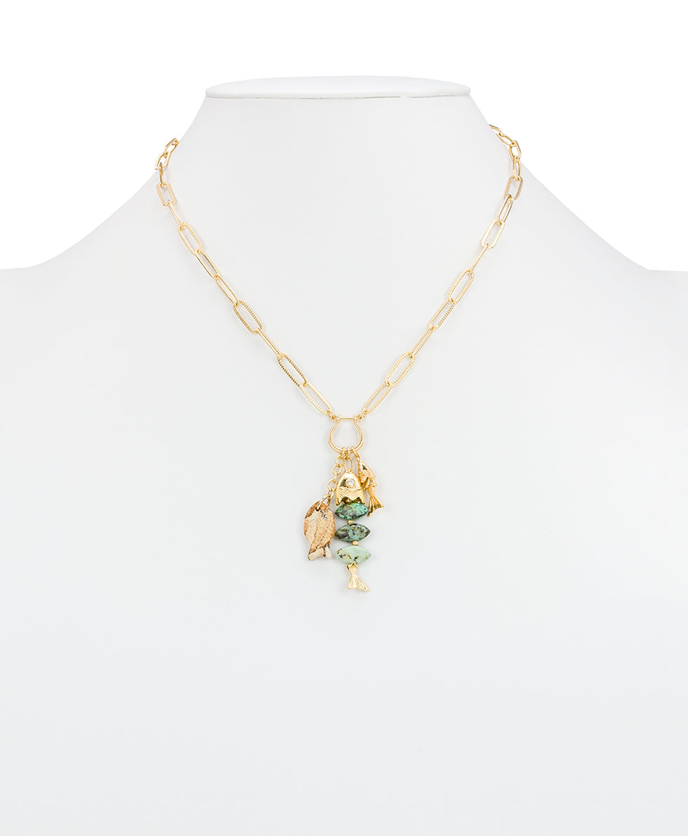 Female - Charm Dangle Necklace - Nautical Collection - worn gold - by Patricia Nash - View 3 of 3