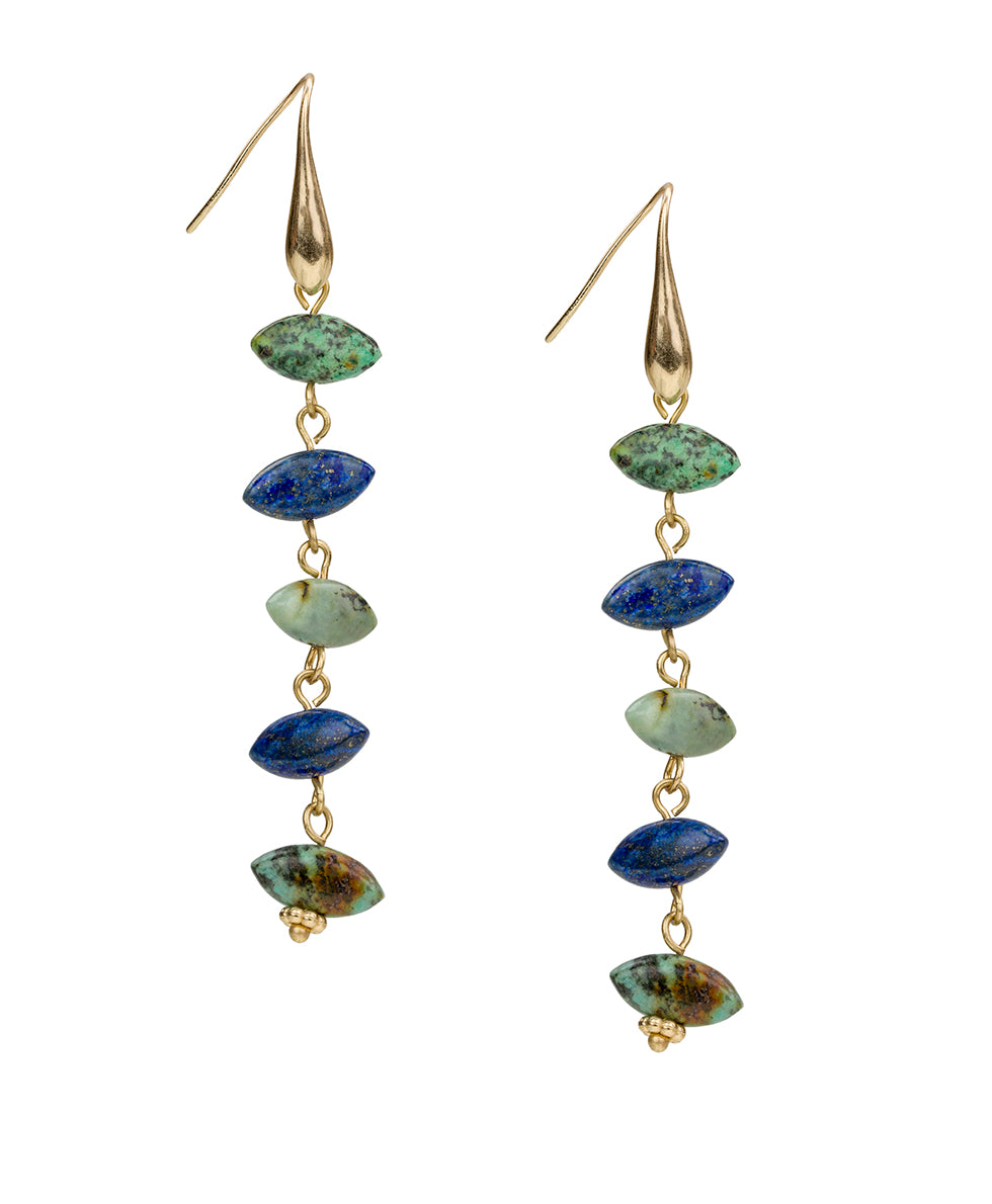 Female - 5 Stone Drop Earrings - Nautical Collection - worn gold - by Patricia Nash - View 1 of 2