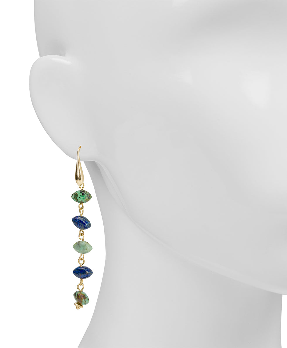 Female - 5 Stone Drop Earrings - Nautical Collection - worn gold - by Patricia Nash - View 2 of 2