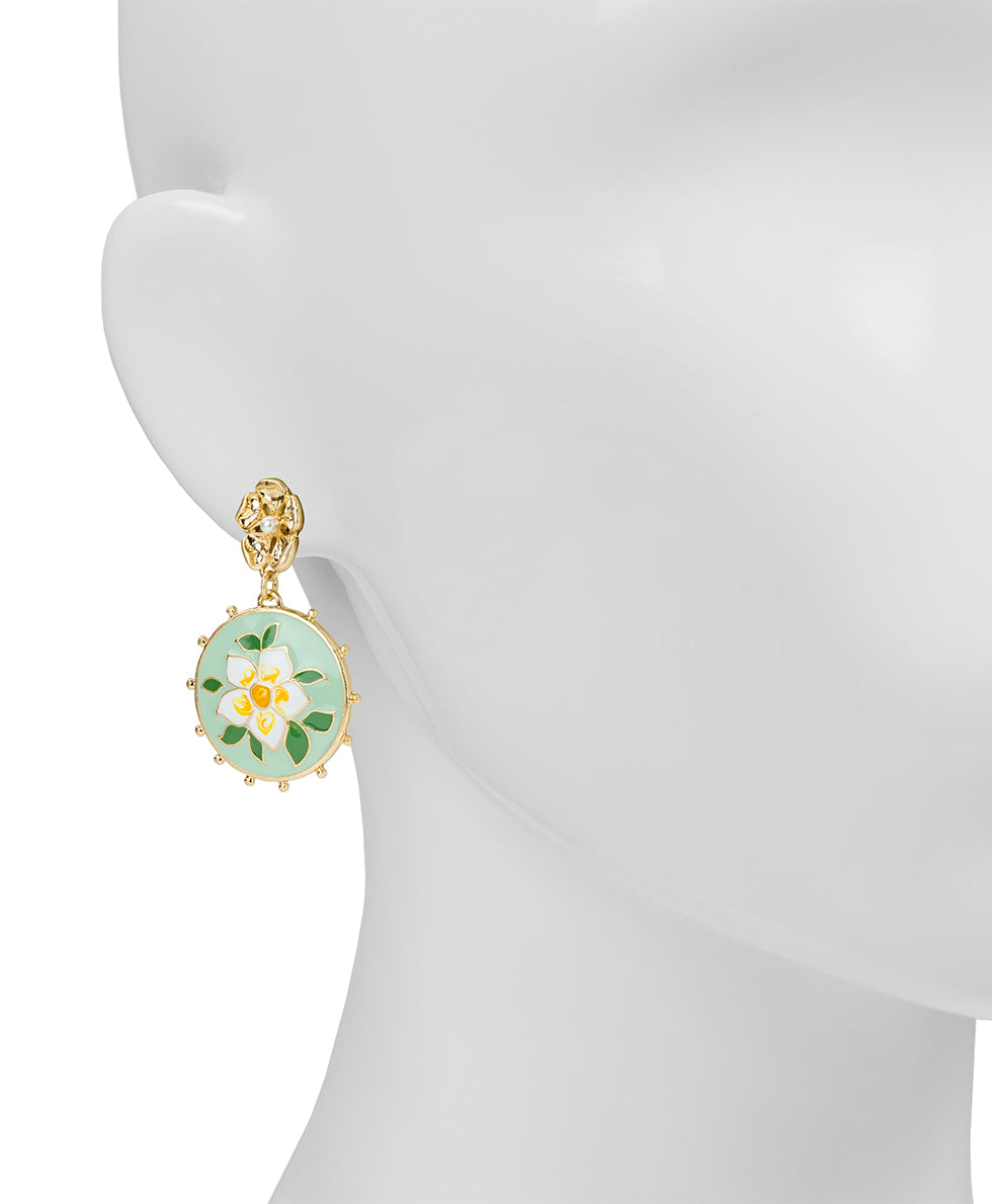 Female - Flower Post Earrings - Cloisonne Collection - worn gold - by Patricia Nash - View 2 of 5