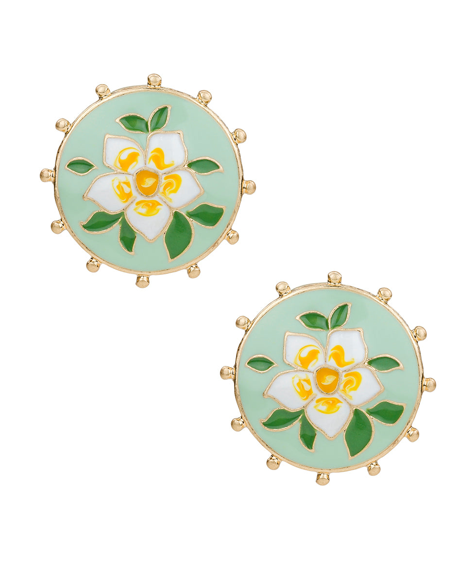 Female - Button Post Earrings - Cloisonne Collection - worn gold - by Patricia Nash - View 1 of 2