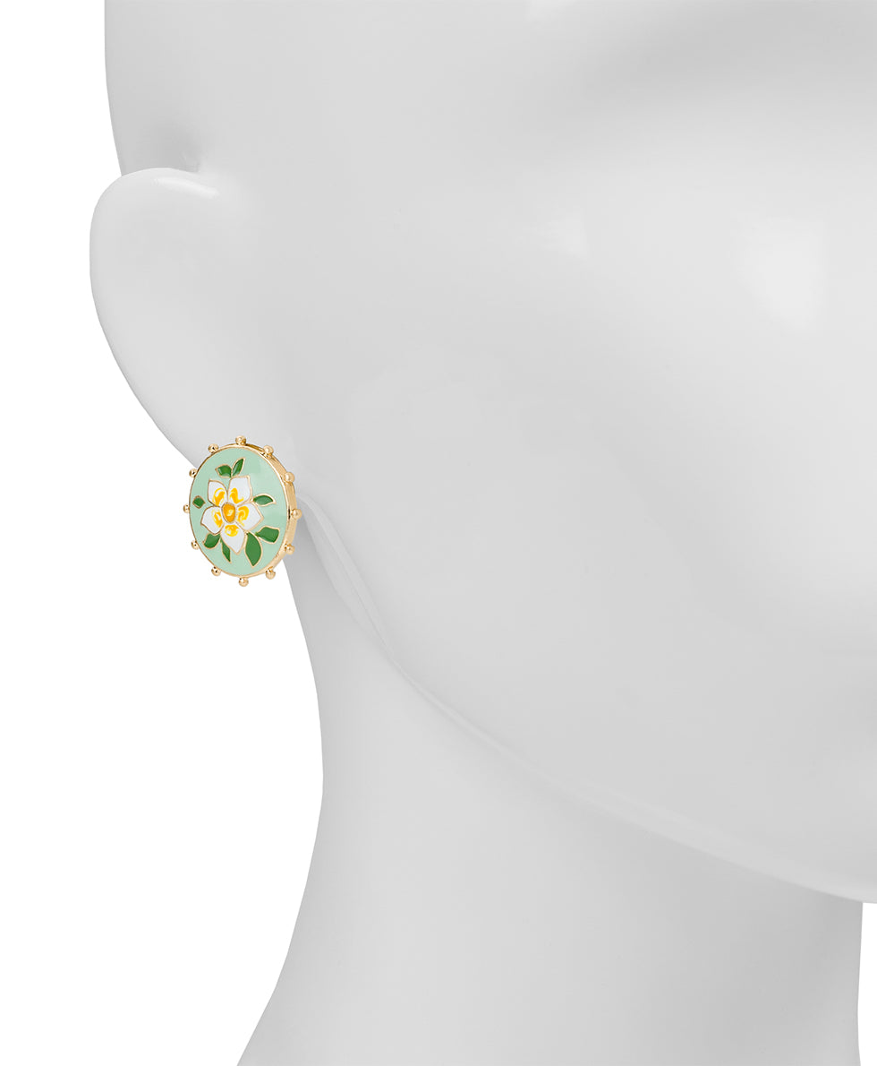 Female - Button Post Earrings - Cloisonne Collection - worn gold - by Patricia Nash - View 2 of 2