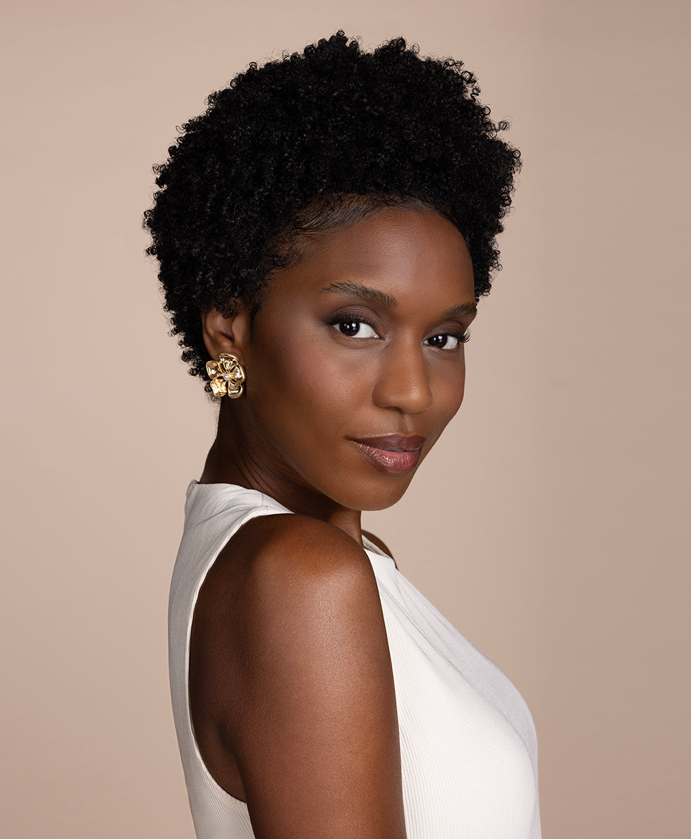 Female - Large Flower Clip Earrings - French Garden Collection - worn gold - by Patricia Nash - View 3 of 5