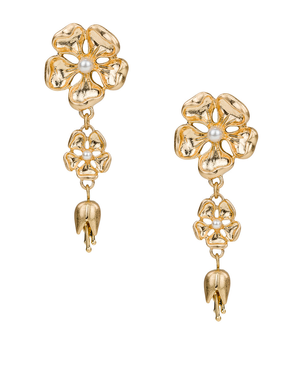 Female - Double Drop Post Earrings - French Garden Collection - worn gold - by Patricia Nash - View 1 of 2