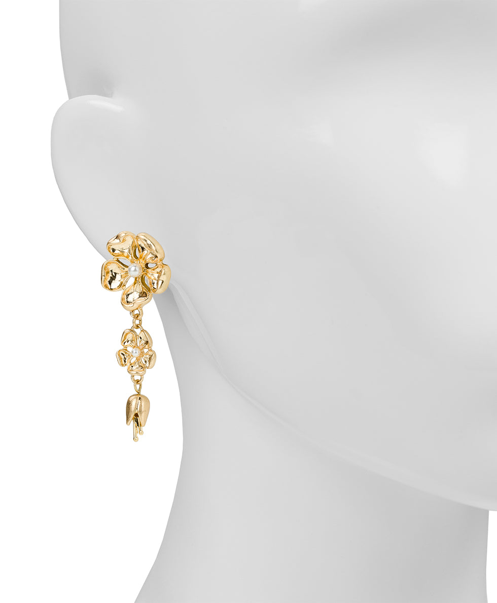 Female - Double Drop Post Earrings - French Garden Collection - worn gold - by Patricia Nash - View 2 of 2