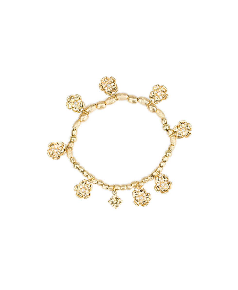 Female - Beaded Charm Stretch Bracelet - French Garden Collection - worn gold - by Patricia Nash - View 1 of 2