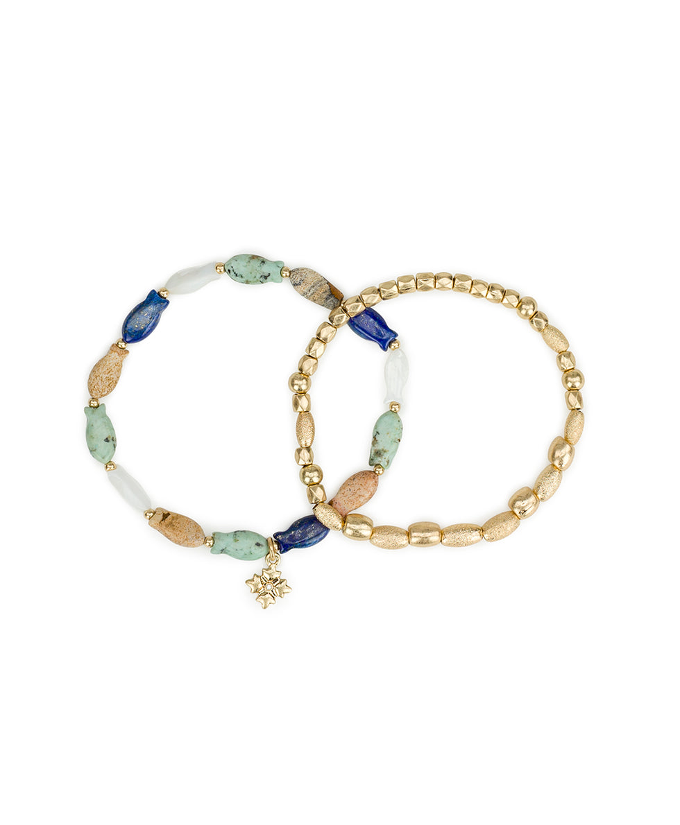 Female - Fish Beaded Stretch Bracelet - Nautical Collection - worn gold - by Patricia Nash - View 1 of 5