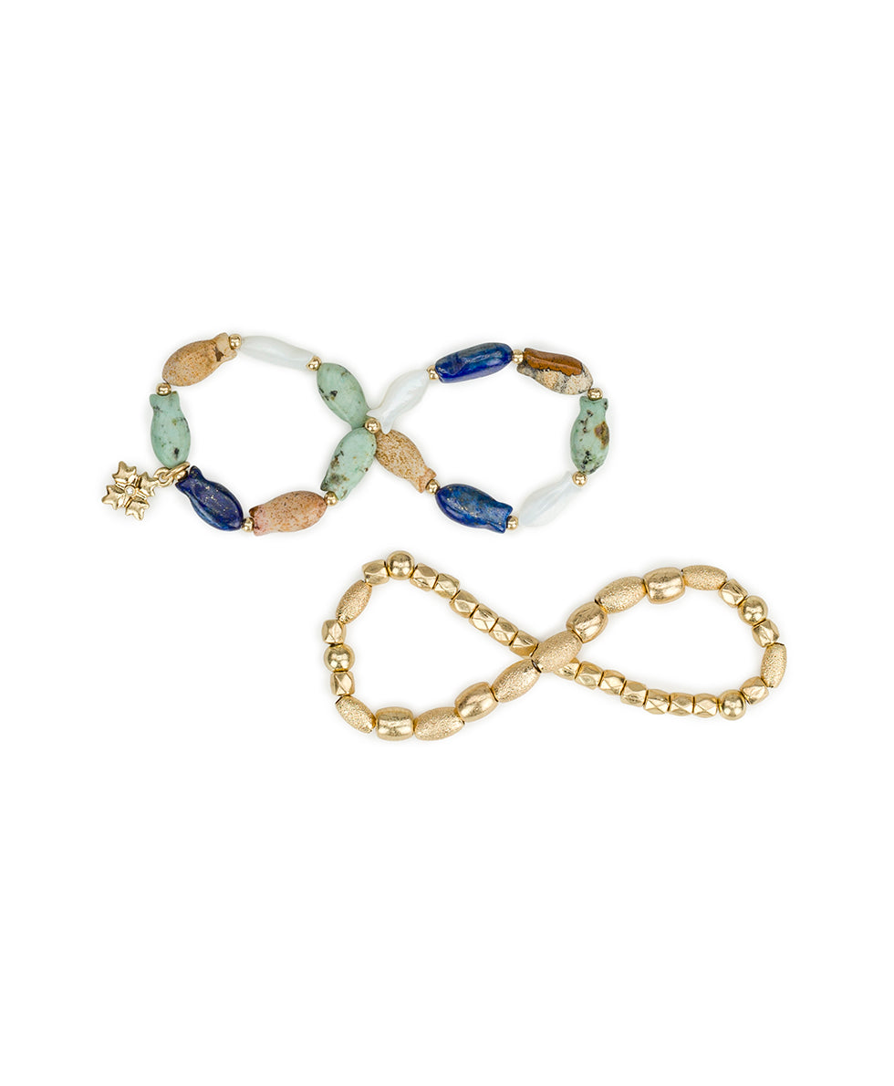Female - Fish Beaded Stretch Bracelet - Nautical Collection - worn gold - by Patricia Nash - View 4 of 5