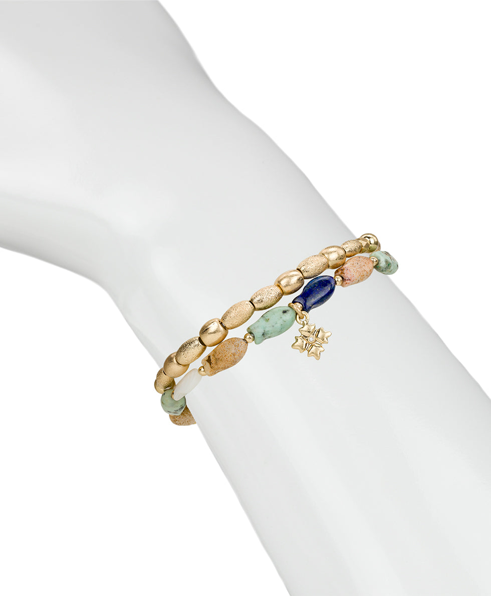 Female - Fish Beaded Stretch Bracelet - Nautical Collection - worn gold - by Patricia Nash - View 5 of 5