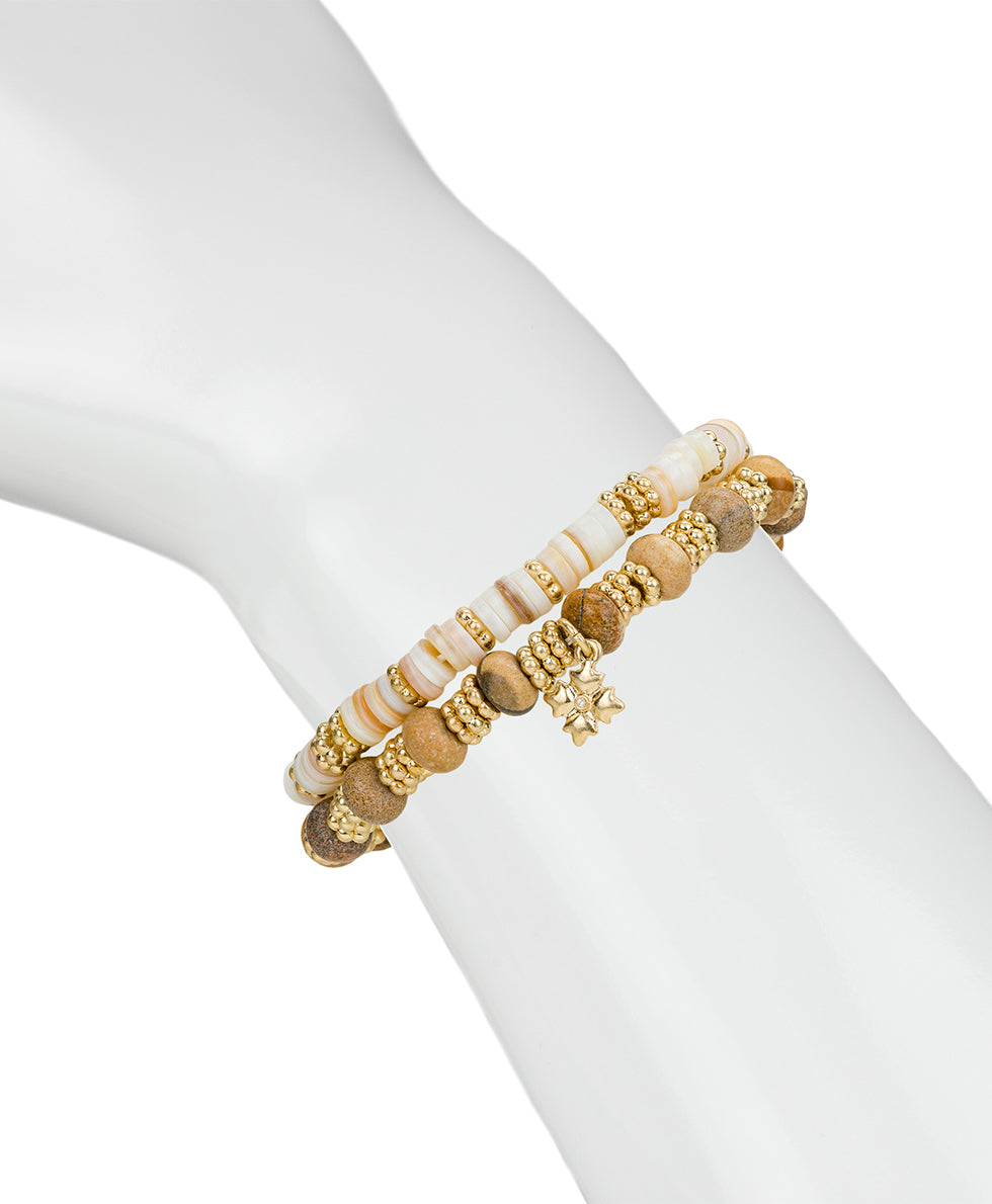 Female - Stretch Bracelet Set - Wood Butterfly Collection - worn gold - by Patricia Nash - View 5 of 5