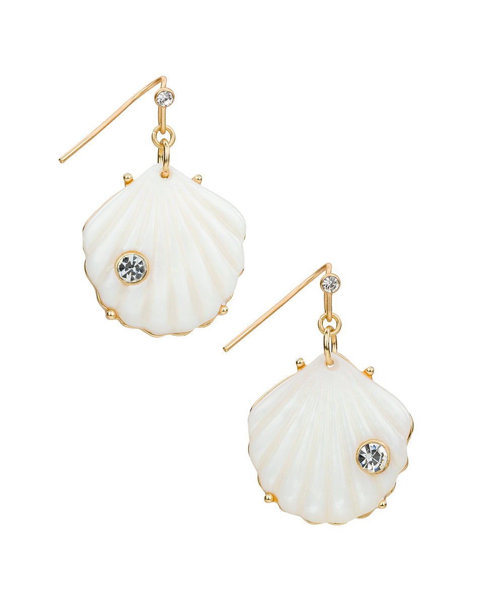 Female - Shell Drop Earrings - Nautical Collection - worn gold - by Patricia Nash - View 1 of 2