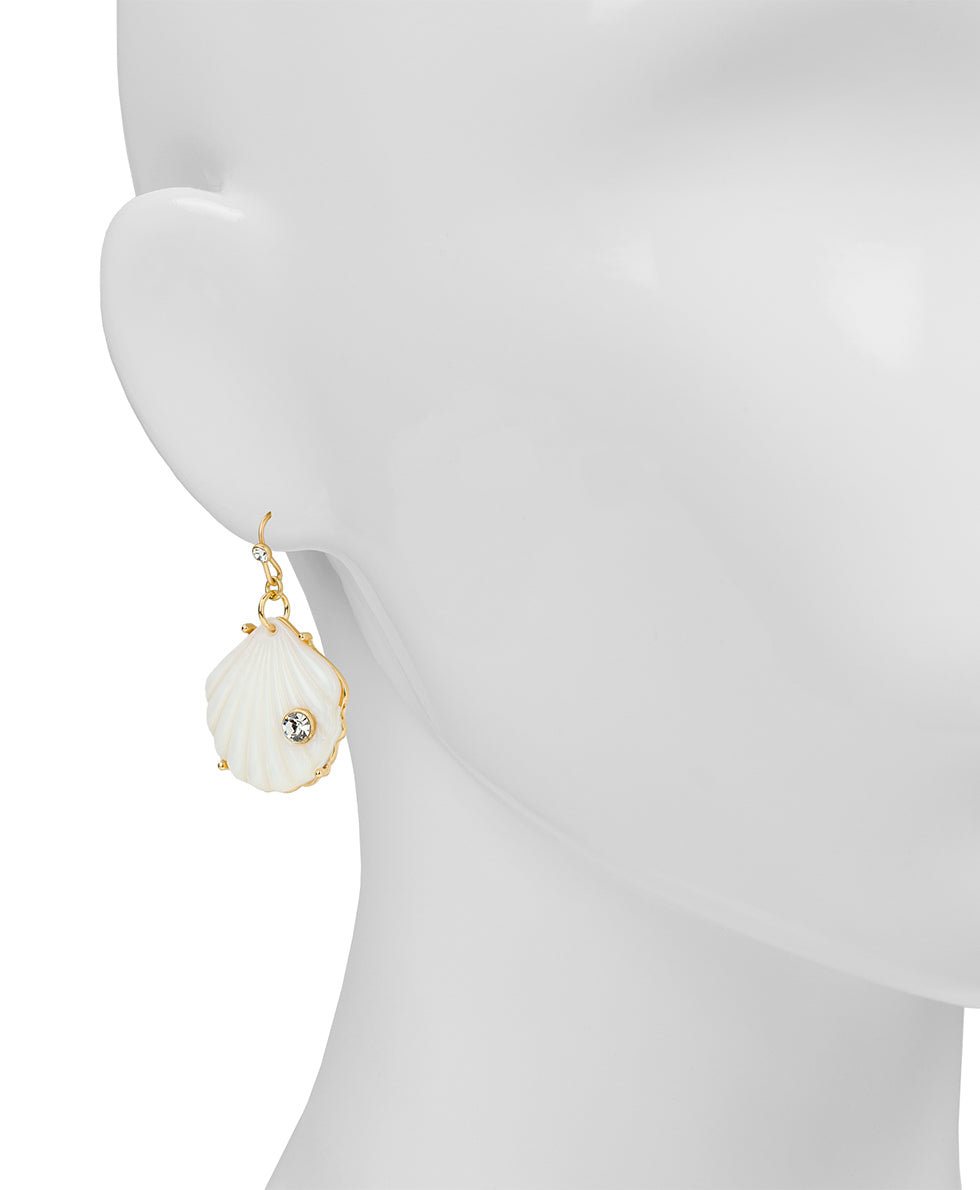 Female - Shell Drop Earrings - Nautical Collection - worn gold - by Patricia Nash - View 2 of 2