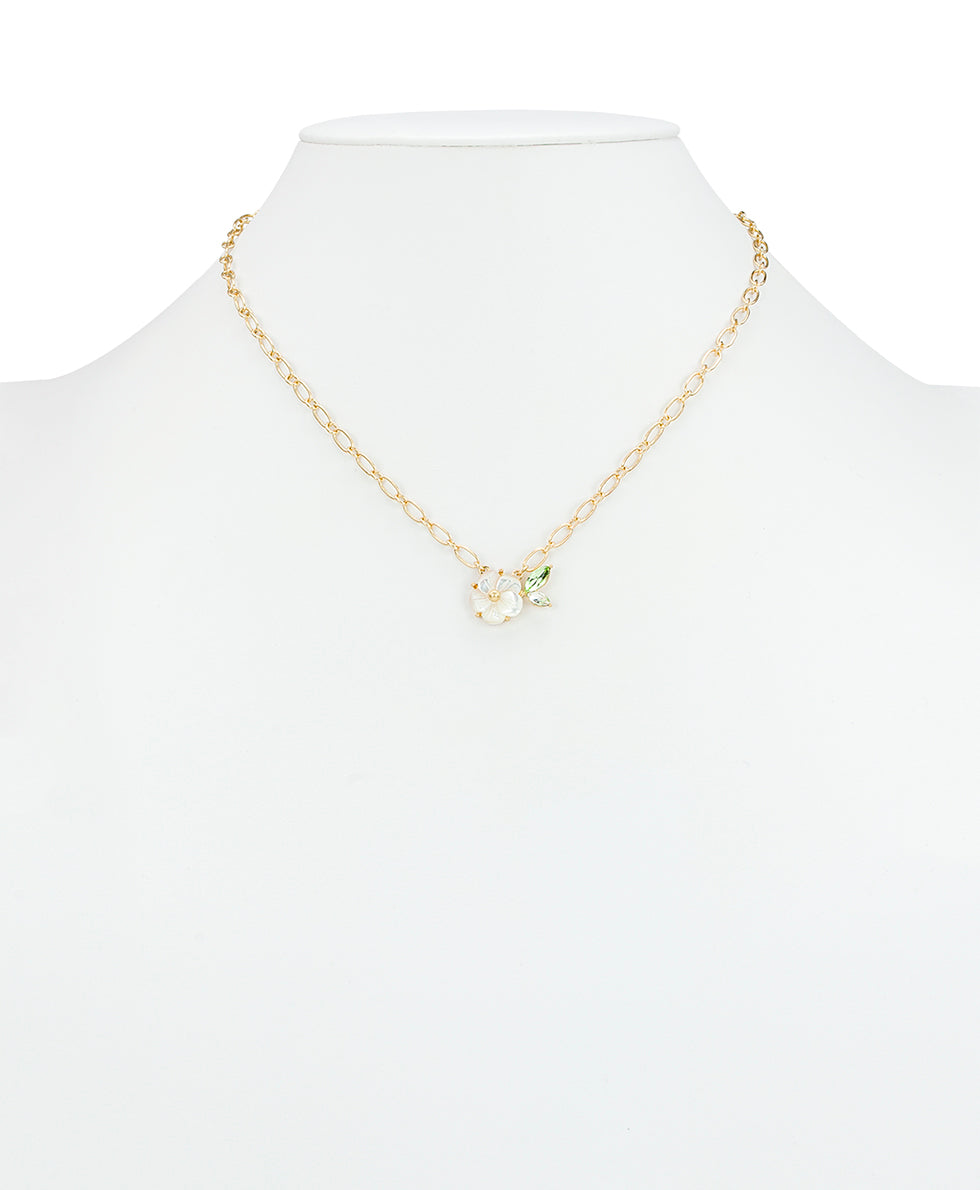 Female - Flower and Leaf Necklace - Fruit Collection - worn gold - by Patricia Nash - View 2 of 2