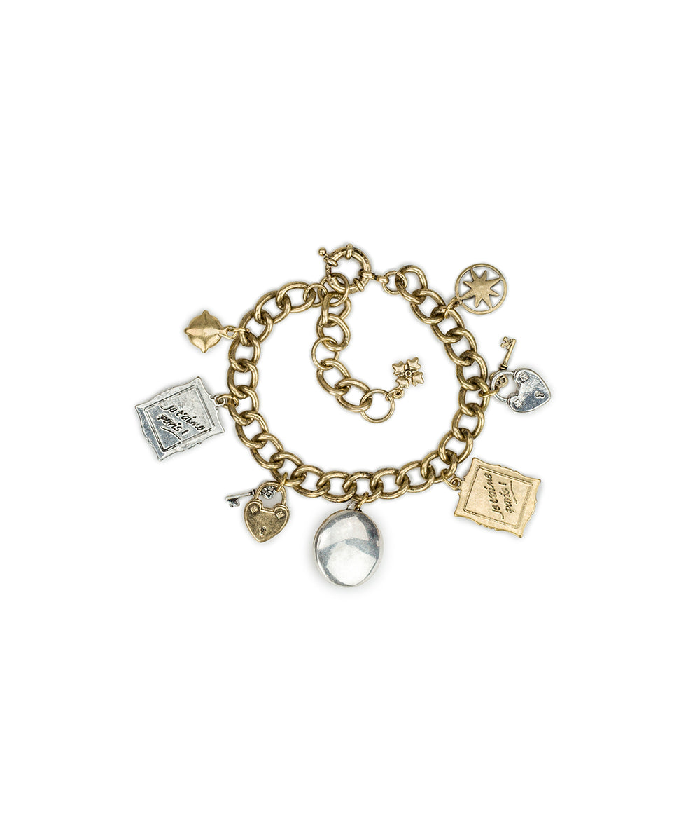 Female - Charm Bracelet - Paris Postcard - worn gold/silver ox - by Patricia Nash - View 2 of 3