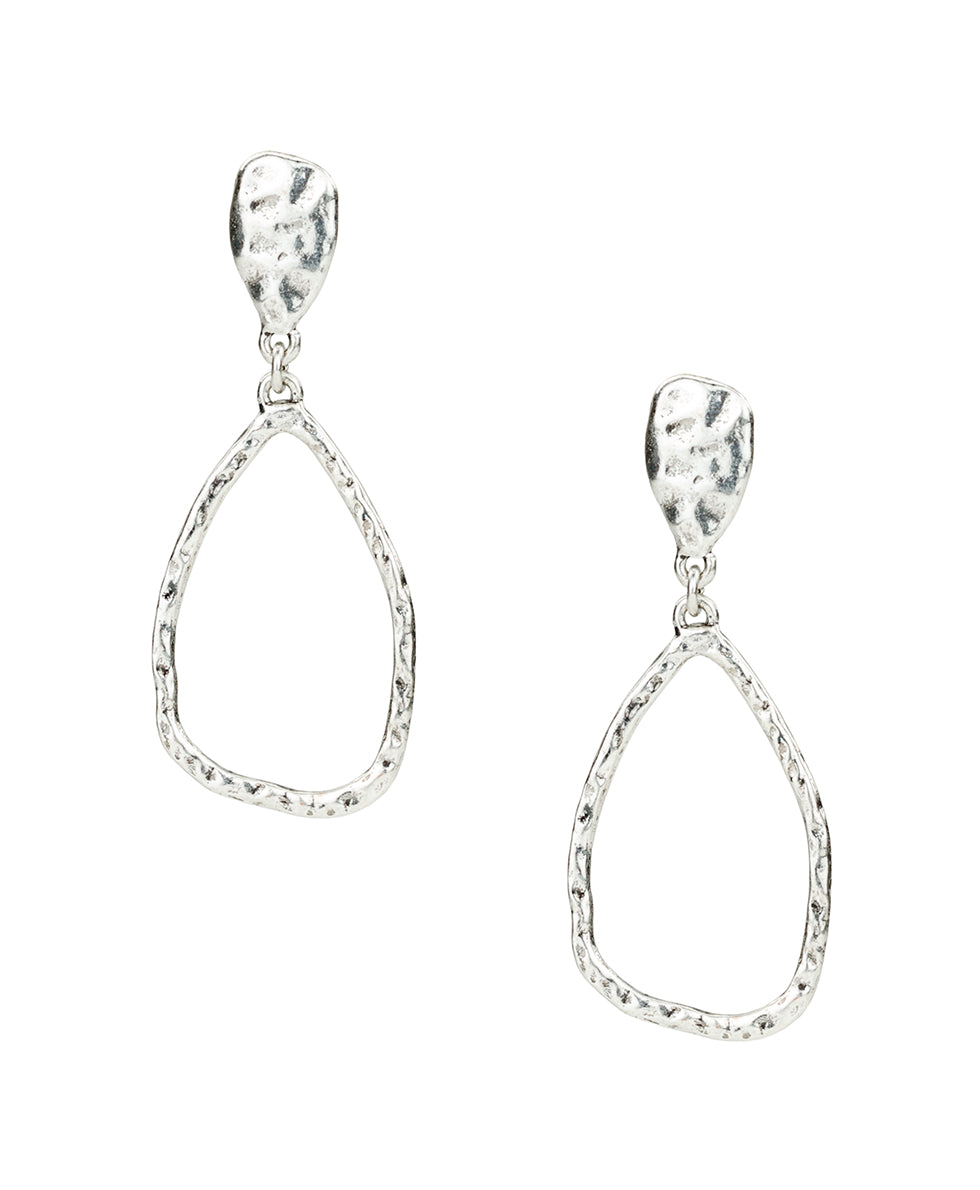 Female - Tear Drop Post Earrings - Hammered Ring Collection - silver ox - by Patricia Nash - View 1 of 2
