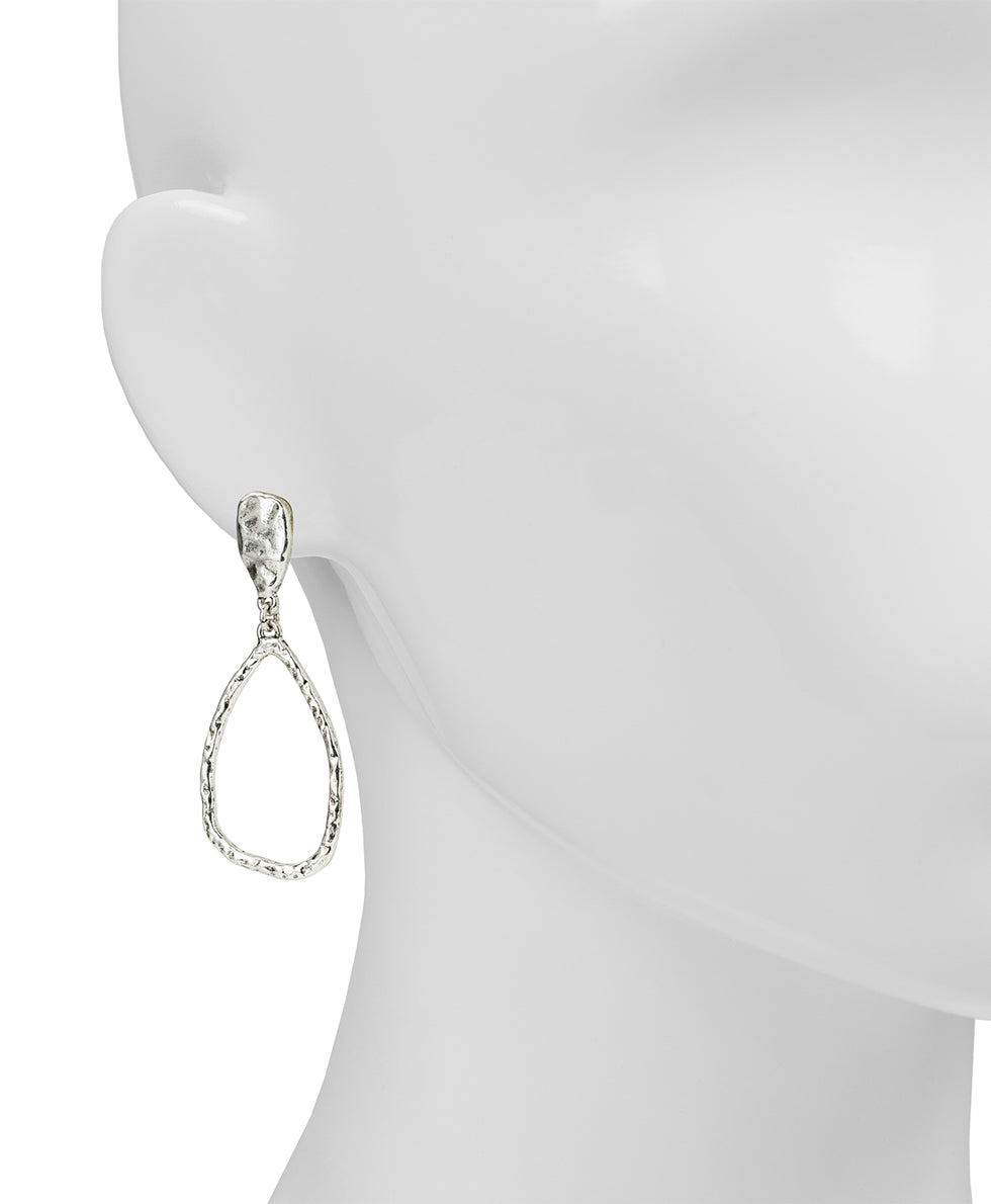 Female - Tear Drop Post Earrings - Hammered Ring Collection - silver ox - by Patricia Nash - View 2 of 2