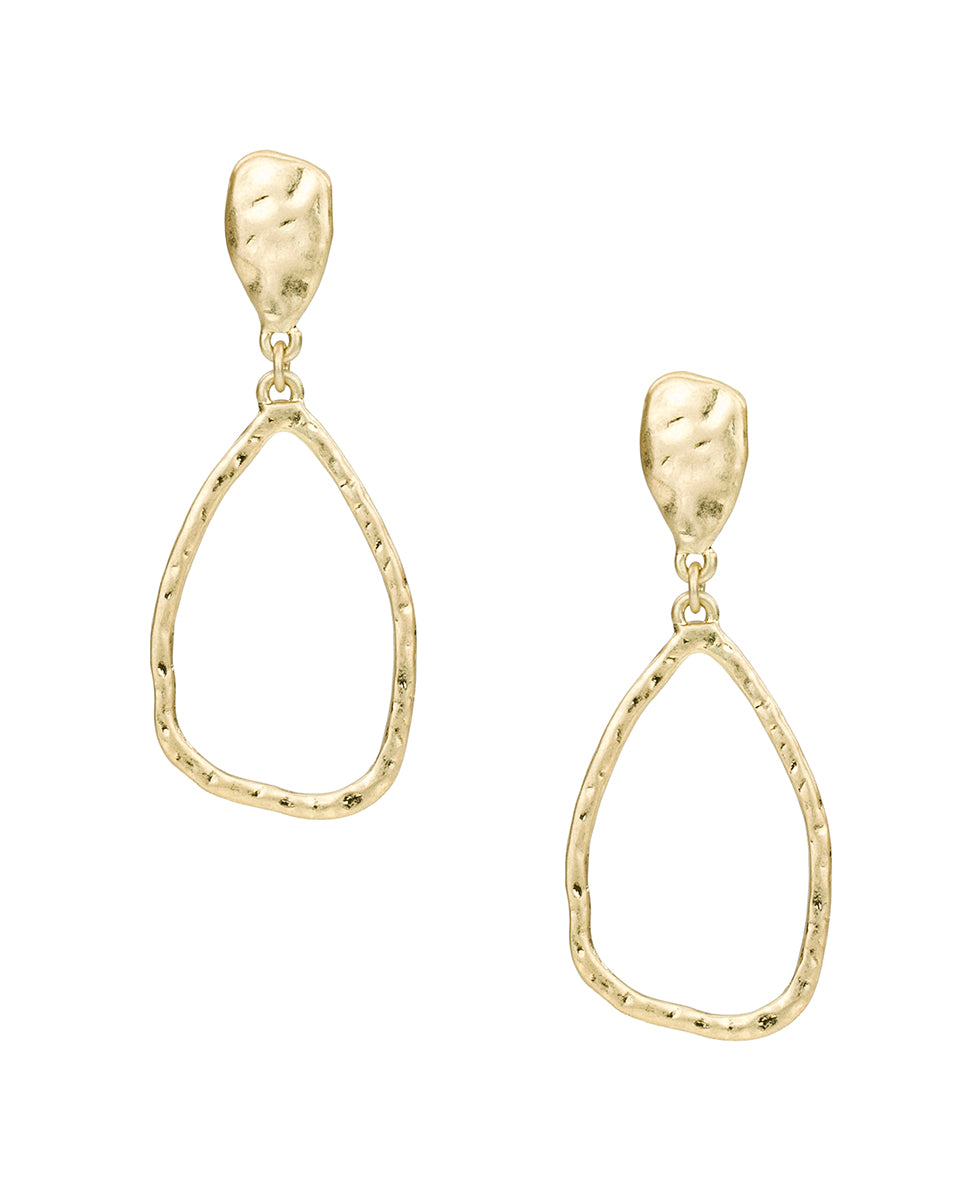 Female - Tear Drop Post Earrings - Hammered Ring Collection - worn gold - by Patricia Nash - View 1 of 2