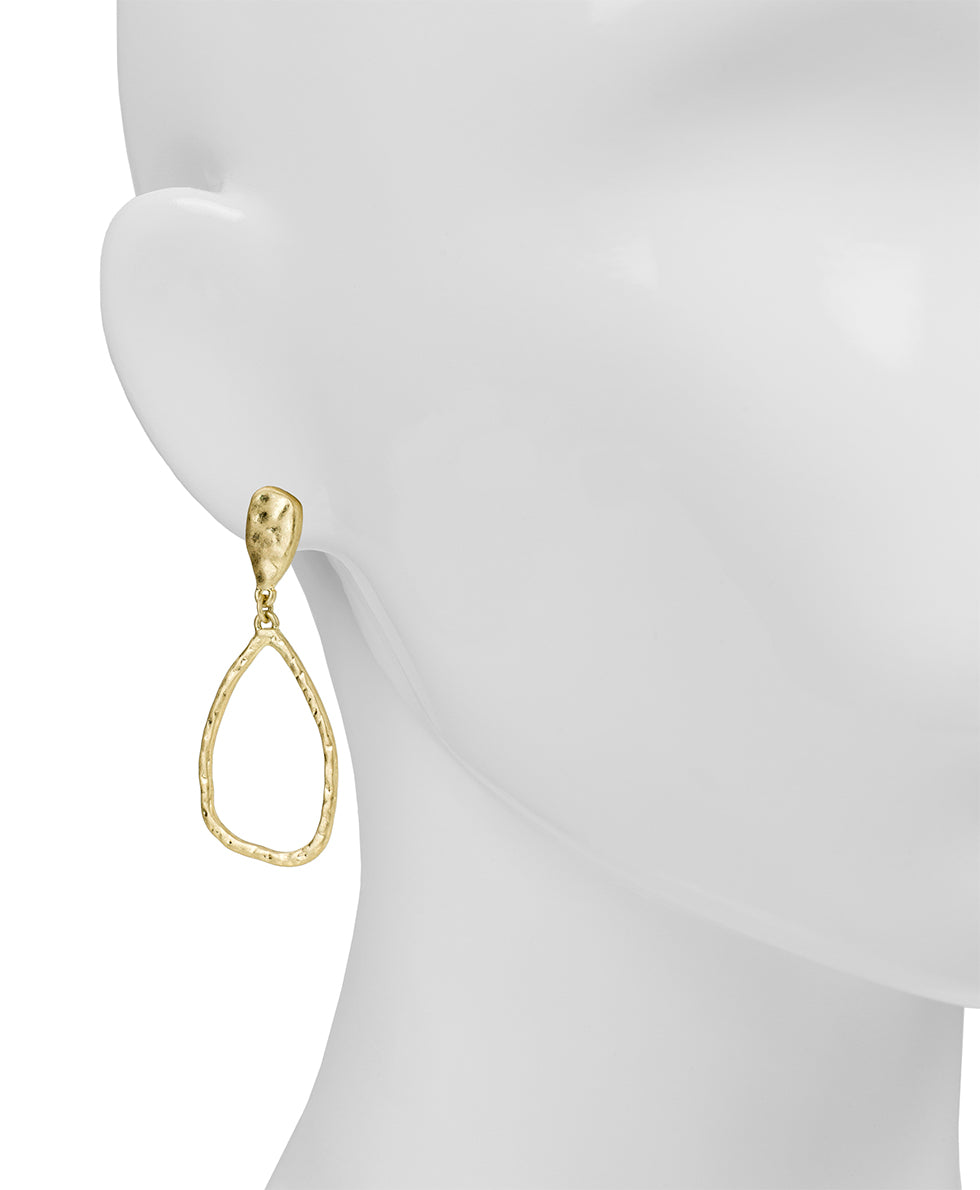 Female - Tear Drop Post Earrings - Hammered Ring Collection - worn gold - by Patricia Nash - View 2 of 2