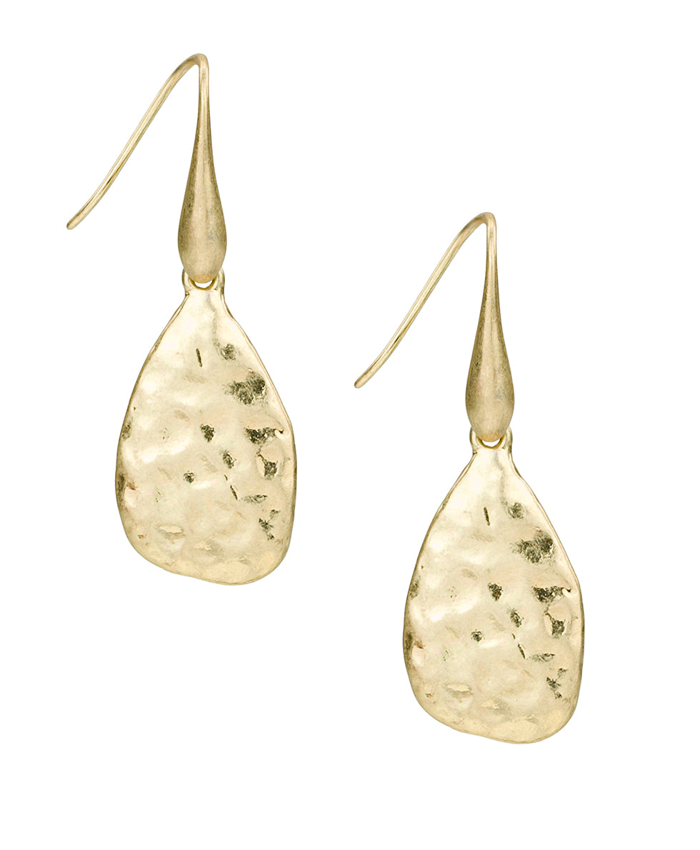 Female - Tear Drop Earrings - Hammered Ring Collection - worn gold - by Patricia Nash - View 1 of 2