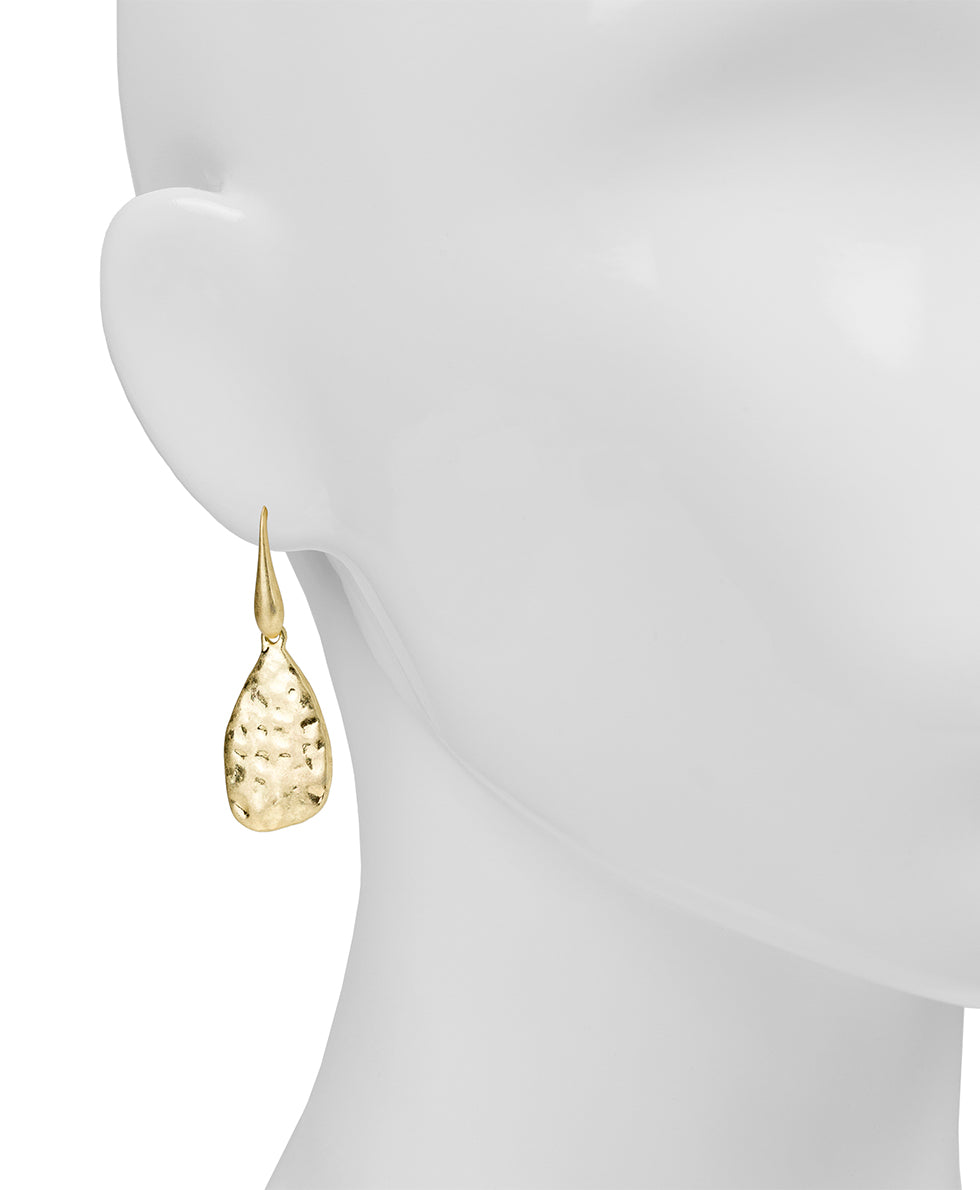 Female - Tear Drop Earrings - Hammered Ring Collection - worn gold - by Patricia Nash - View 2 of 2