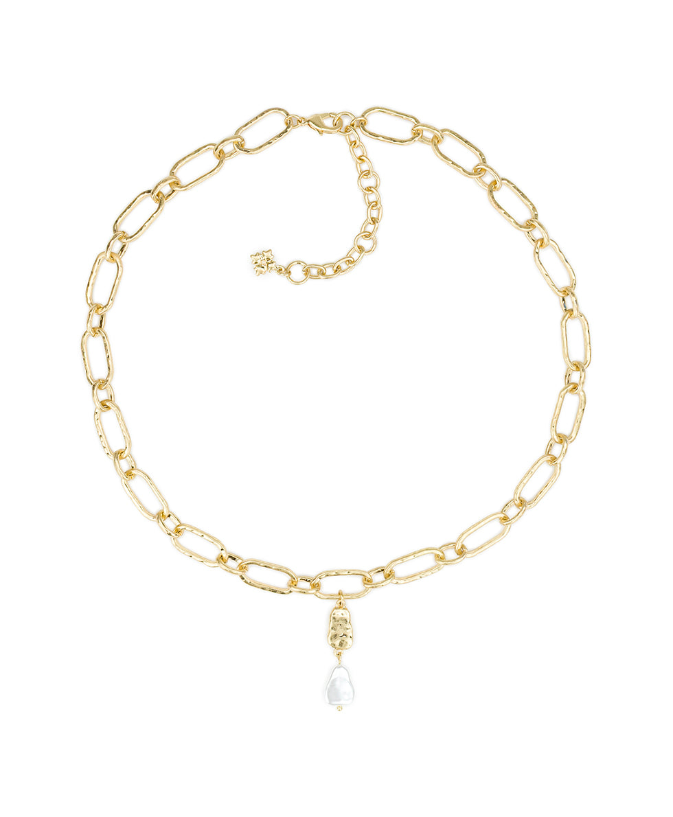 Female - Open Link Y Necklace - Hammered Ring Collection - worn gold - by Patricia Nash - View 1 of 2