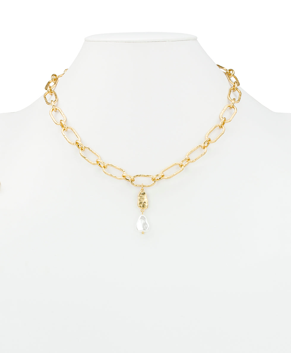 Female - Open Link Y Necklace - Hammered Ring Collection - worn gold - by Patricia Nash - View 2 of 2