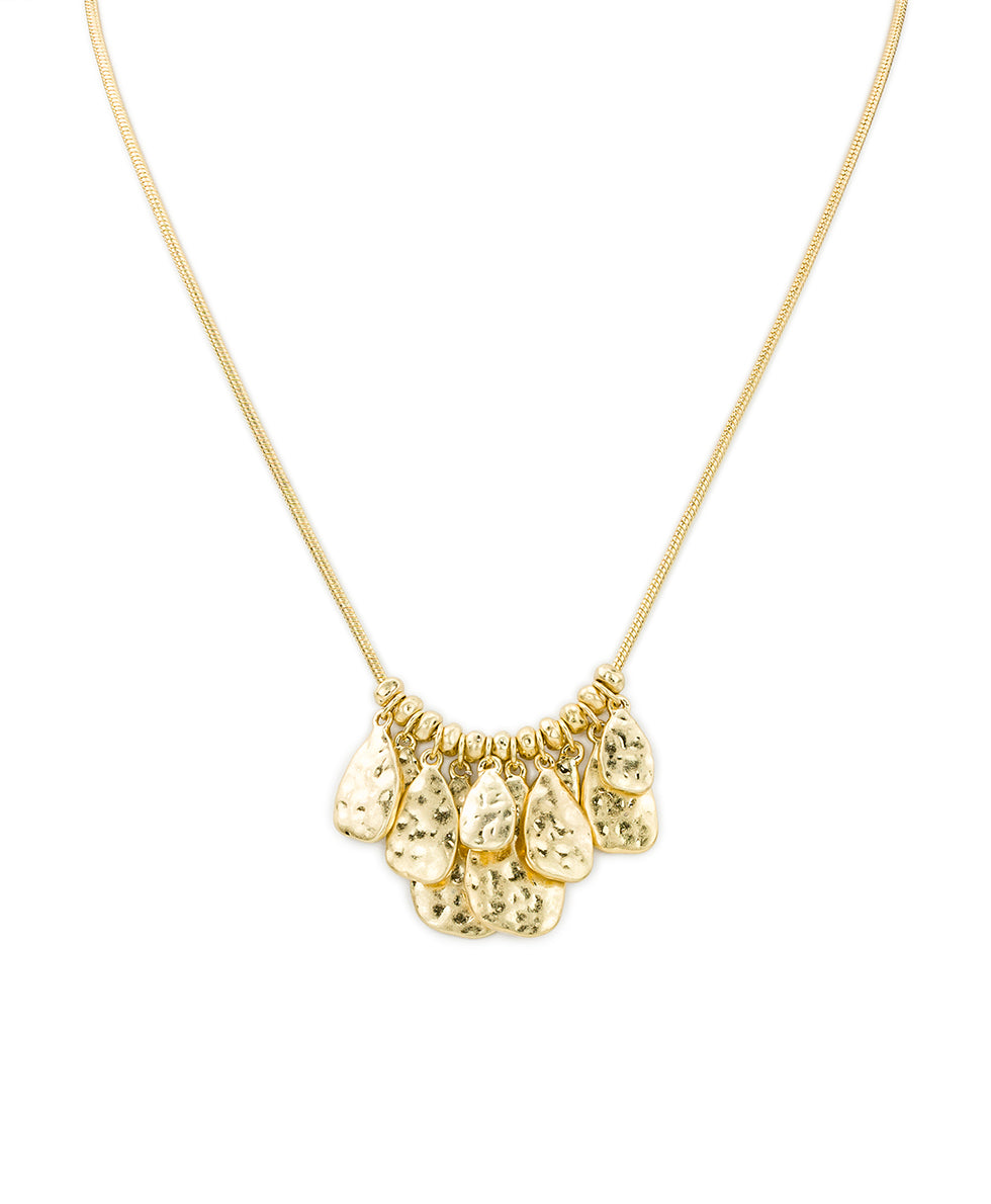 Female - Multi Tear Drop Necklace - Hammered Ring Collection - worn gold - by Patricia Nash - View 1 of 4