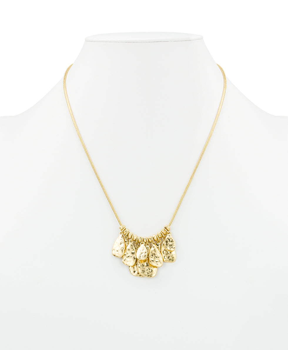 Female - Multi Tear Drop Necklace - Hammered Ring Collection - worn gold - by Patricia Nash - View 3 of 4