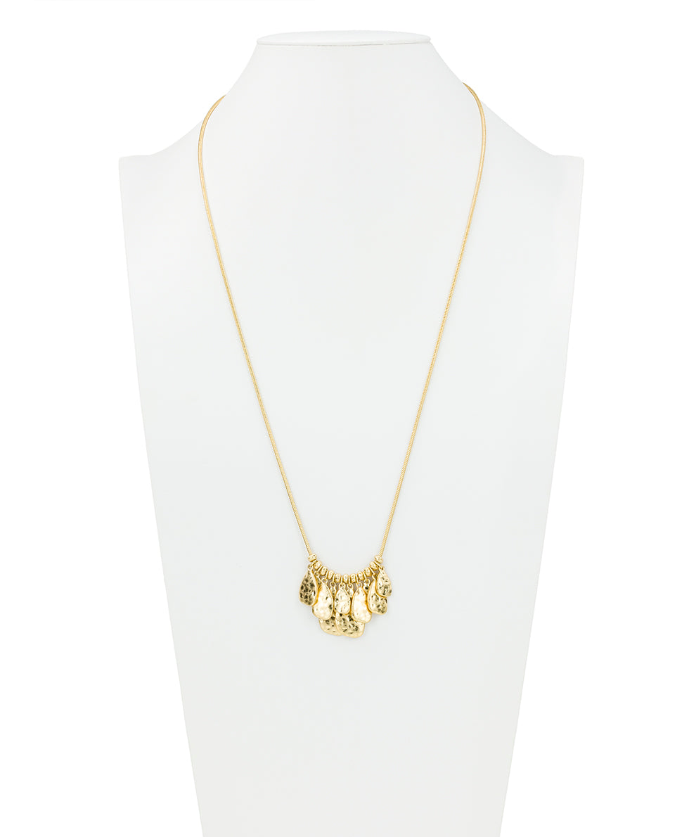 Female - Multi Tear Drop Necklace - Hammered Ring Collection - worn gold - by Patricia Nash - View 4 of 4
