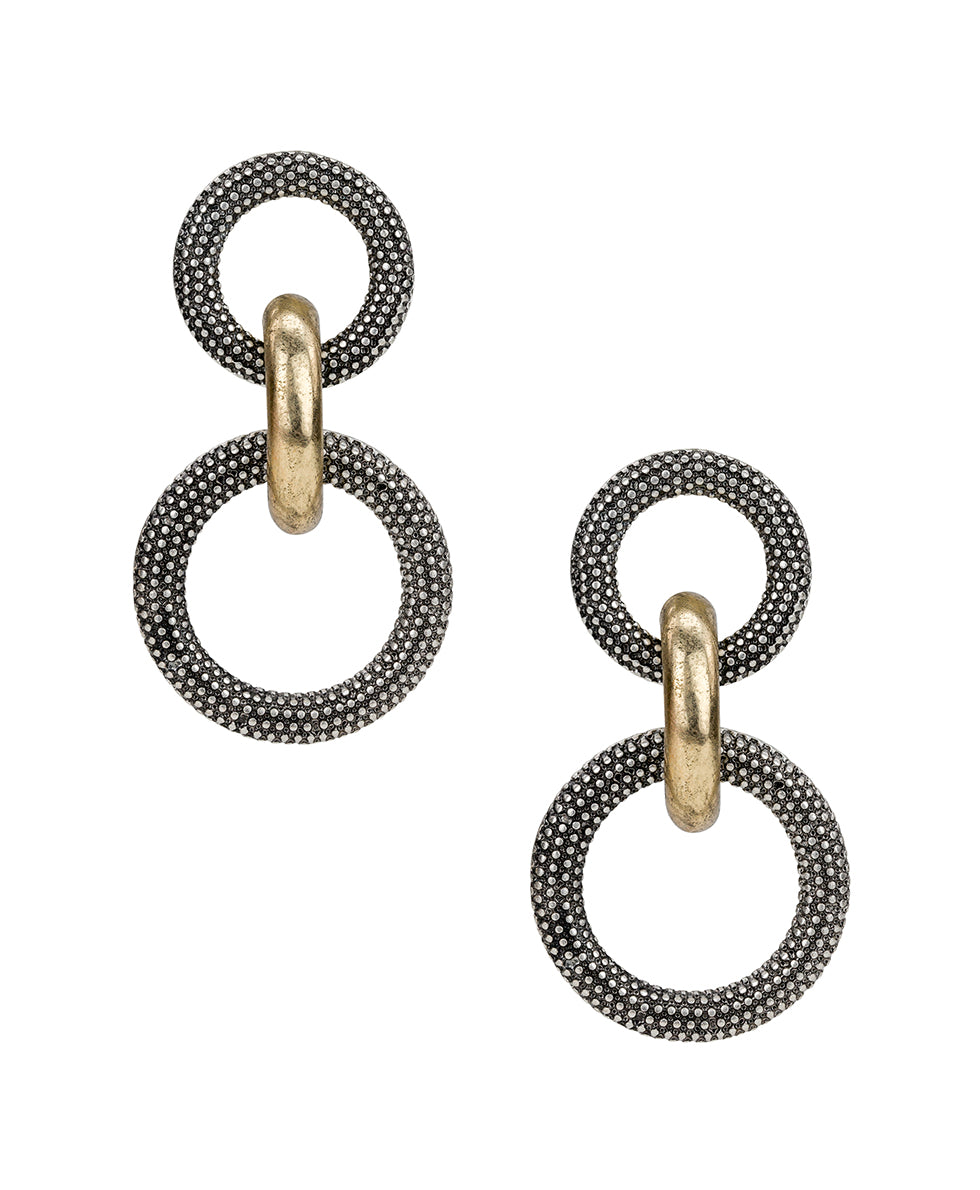 Female - Double Ring Earrings | Caviar Collection | Silver Ox/Antique Gold - silver ox/antique gold - by Patricia Nash - View 1 of 2
