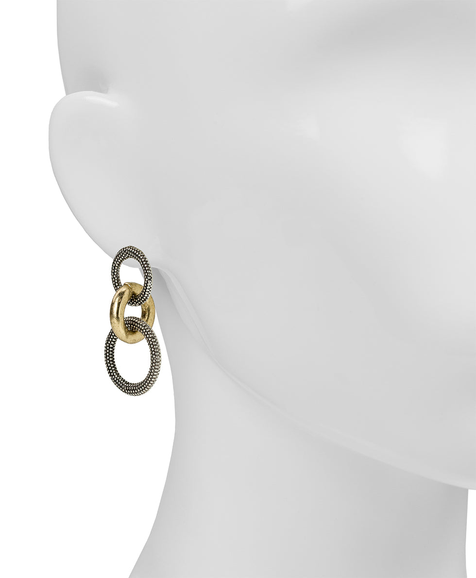 Female - Double Ring Earrings | Caviar Collection | Silver Ox/Antique Gold - silver ox/antique gold - by Patricia Nash - View 2 of 2