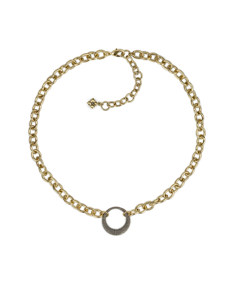 Female - Circle Necklace | Caviar Collection | Antique Gold / Silver Ox - antique gold / silver ox - by Patricia Nash - View 1 of 2