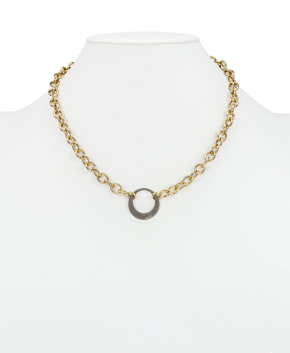 Female - Circle Necklace | Caviar Collection | Antique Gold / Silver Ox - antique gold / silver ox - by Patricia Nash - View 2 of 2