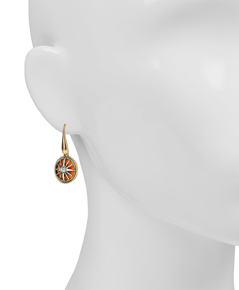 Female - Small Orange Dangle Earrings - Colored Compass Collection - antiquegold/antique silver - by Patricia Nash - View 2 of 3