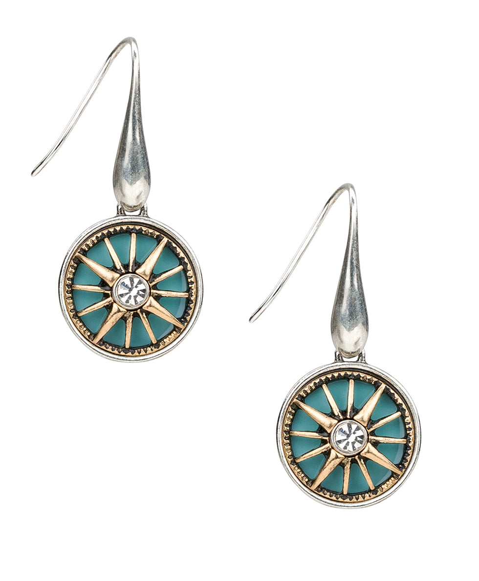 Female - Small Aqua Dangle Earrings - Colored Compass Collection - antiquegold/antique silver - by Patricia Nash - View 1 of 2