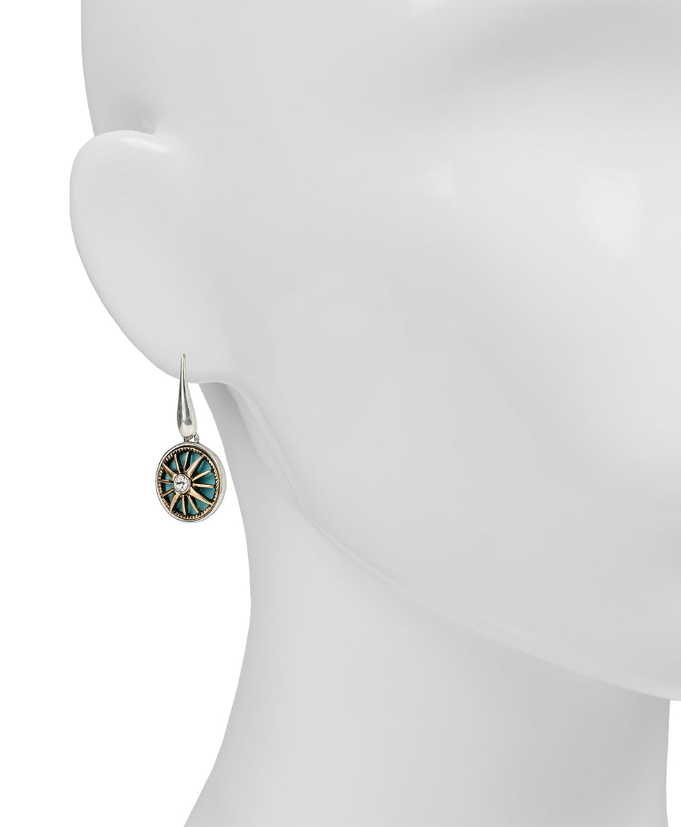 Female - Small Aqua Dangle Earrings - Colored Compass Collection - antiquegold/antique silver - by Patricia Nash - View 2 of 2