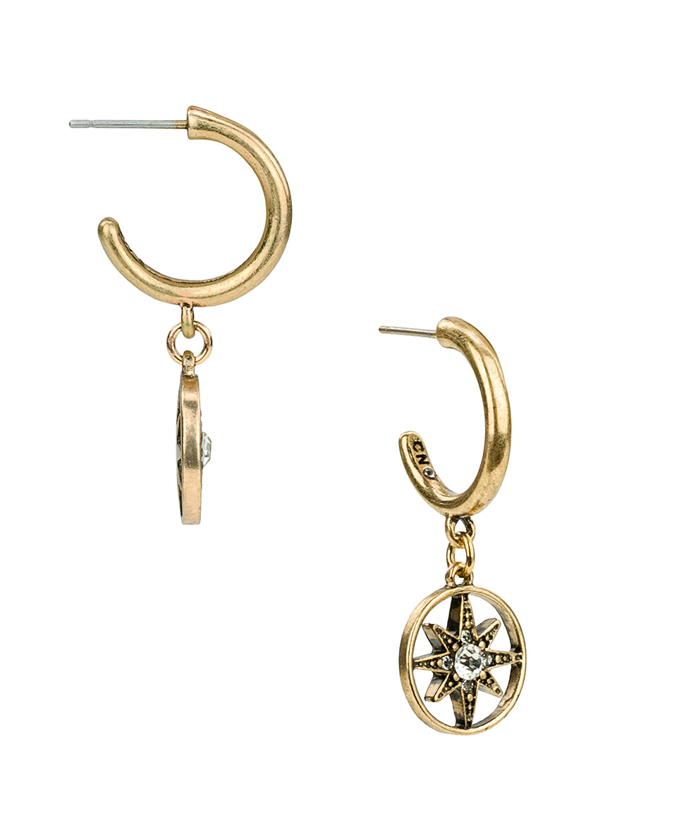 Female - Small Hoop Dangle Earrings - Colored Compass Collection - antiquegold/antique silver - by Patricia Nash - View 1 of 2