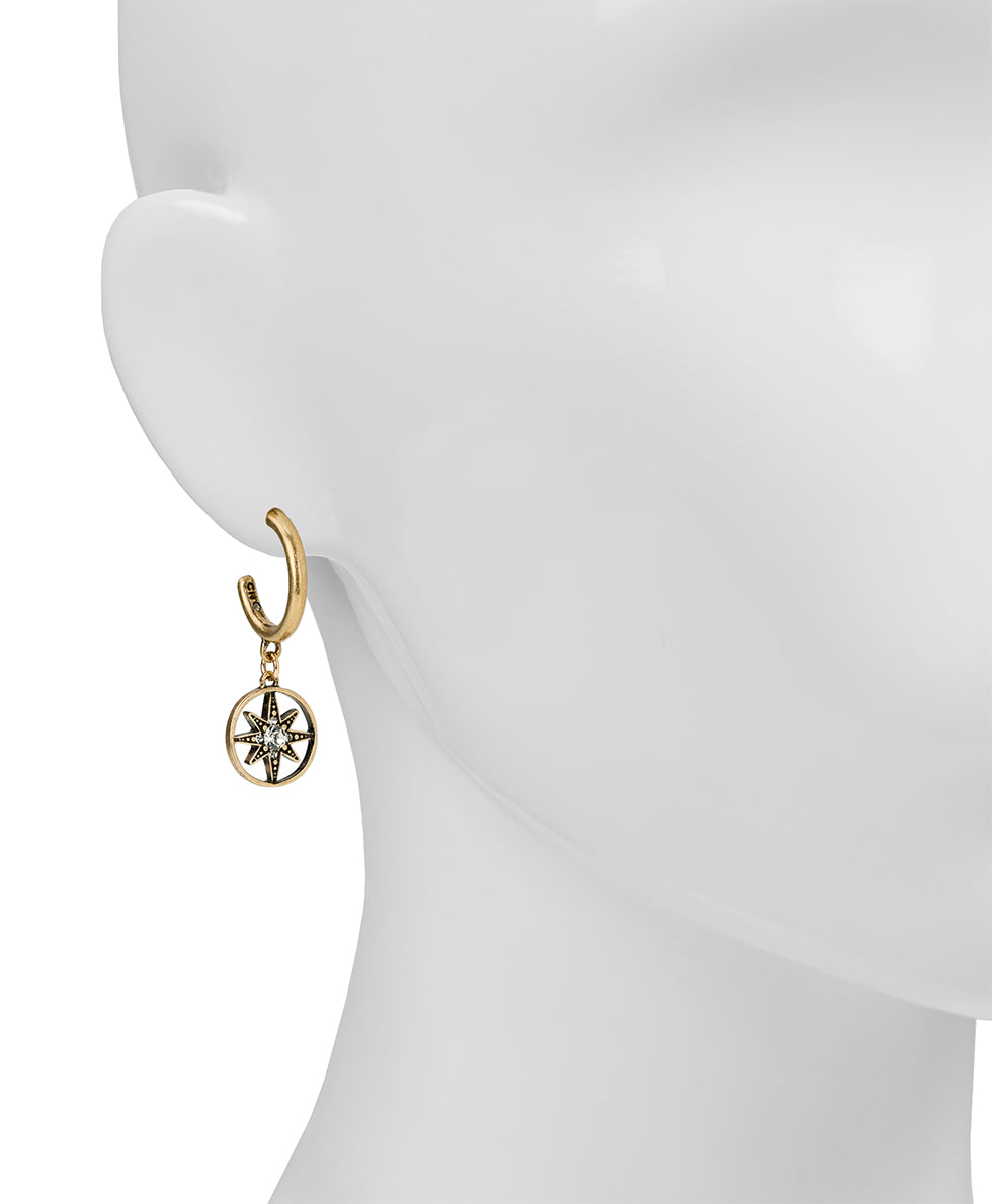 Female - Small Hoop Dangle Earrings - Colored Compass Collection - antiquegold/antique silver - by Patricia Nash - View 2 of 2