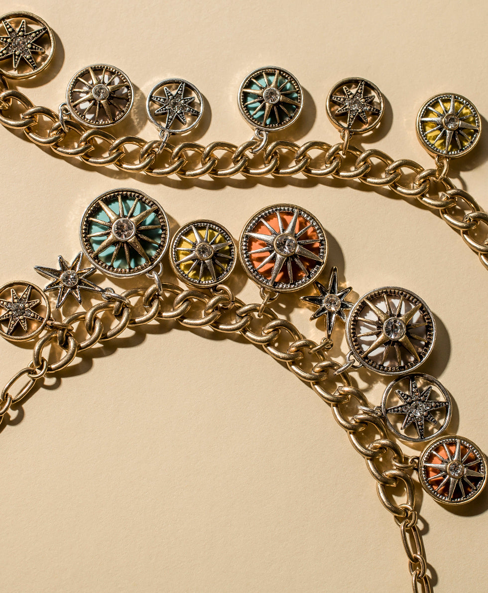 Female - Charm Necklace - Colored Compass Collection - antiquegold/antique silver - by Patricia Nash - View 3 of 4