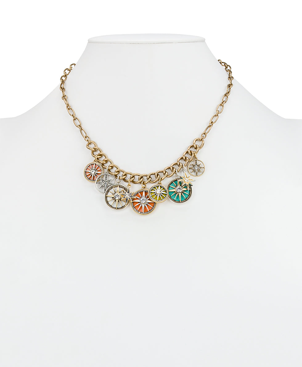 Female - Charm Necklace - Colored Compass Collection - antiquegold/antique silver - by Patricia Nash - View 2 of 4