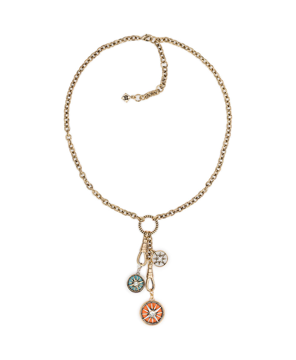 Female - Charm Dangle Necklace - Colored Compass Collection - antiquegold/antique silver - by Patricia Nash - View 2 of 6