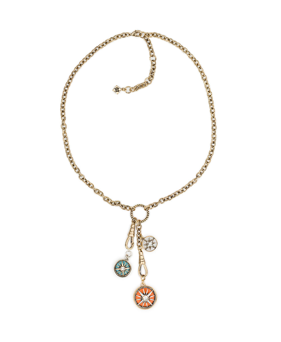Female - Charm Dangle Necklace - Colored Compass Collection - antiquegold/antique silver - by Patricia Nash - View 4 of 6