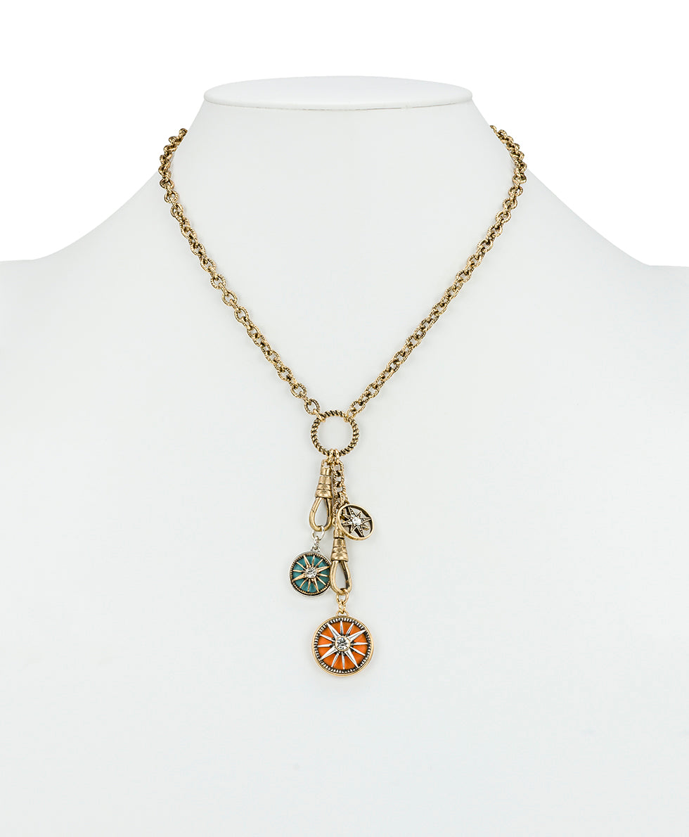 Female - Charm Dangle Necklace - Colored Compass Collection - antiquegold/antique silver - by Patricia Nash - View 6 of 6