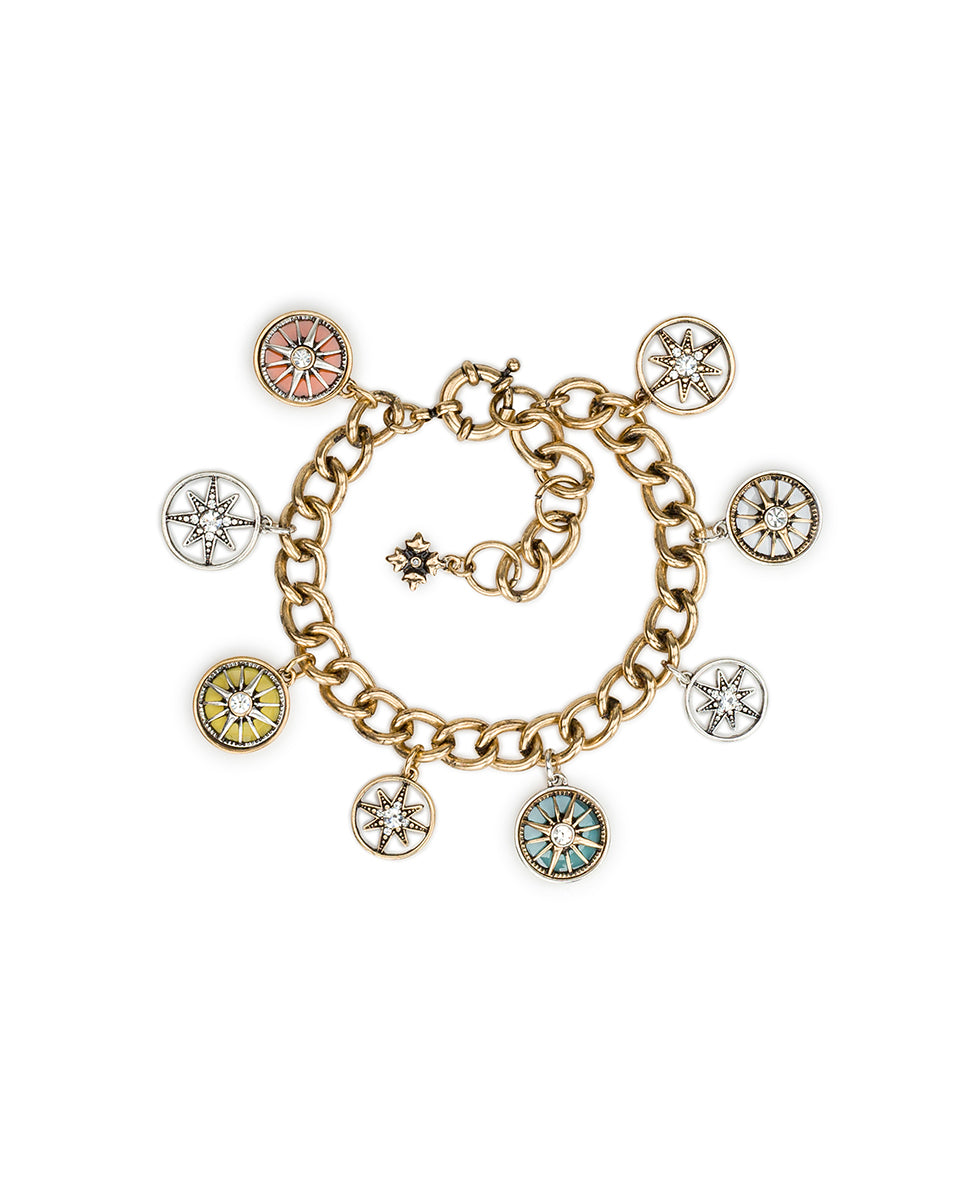 Female - Charm Bracelet - Colored Compass Collection - antiquegold/antique silver - by Patricia Nash - View 1 of 4
