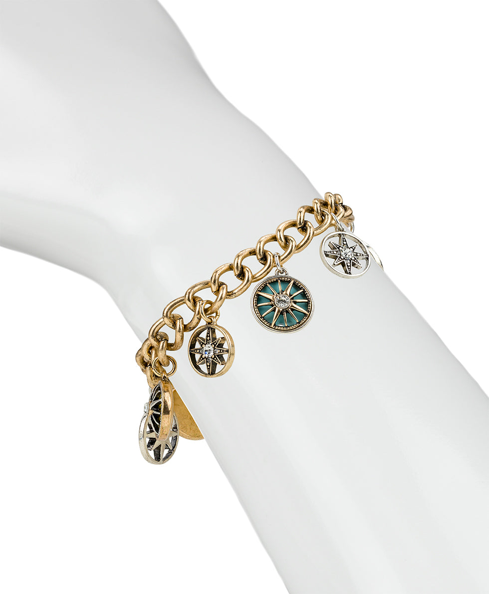 Female - Charm Bracelet - Colored Compass Collection - antiquegold/antique silver - by Patricia Nash - View 2 of 4