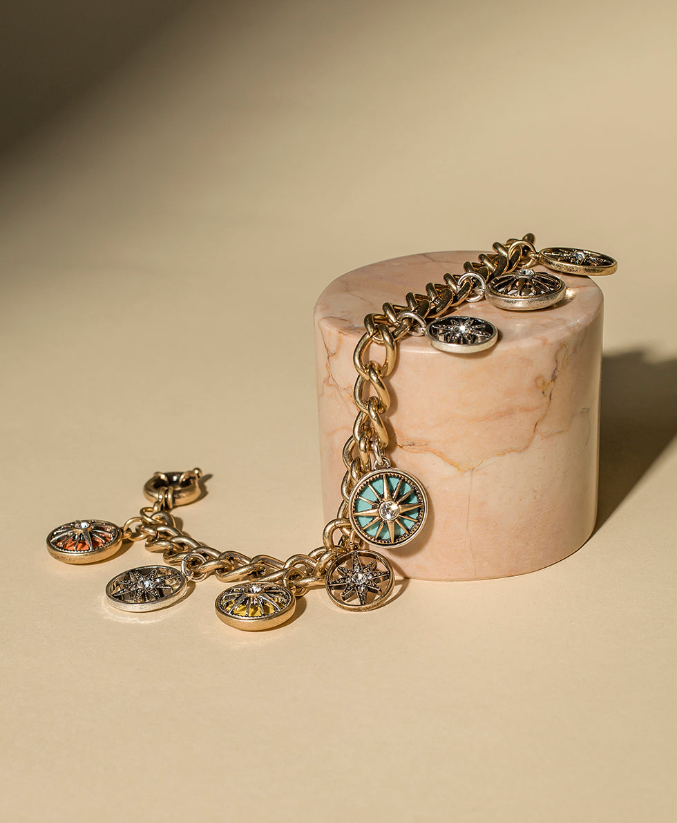 Female - Charm Bracelet - Colored Compass Collection - antiquegold/antique silver - by Patricia Nash - View 4 of 4