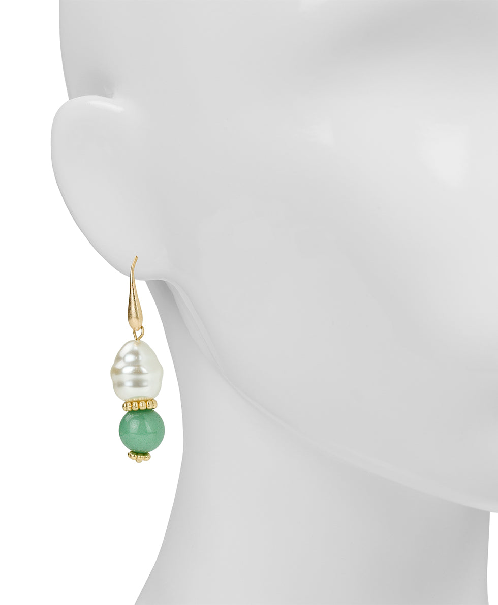 Female - Pearl/Bead Drop Earrings - Eclectic Bead Collection - worn gold - by Patricia Nash - View 2 of 2