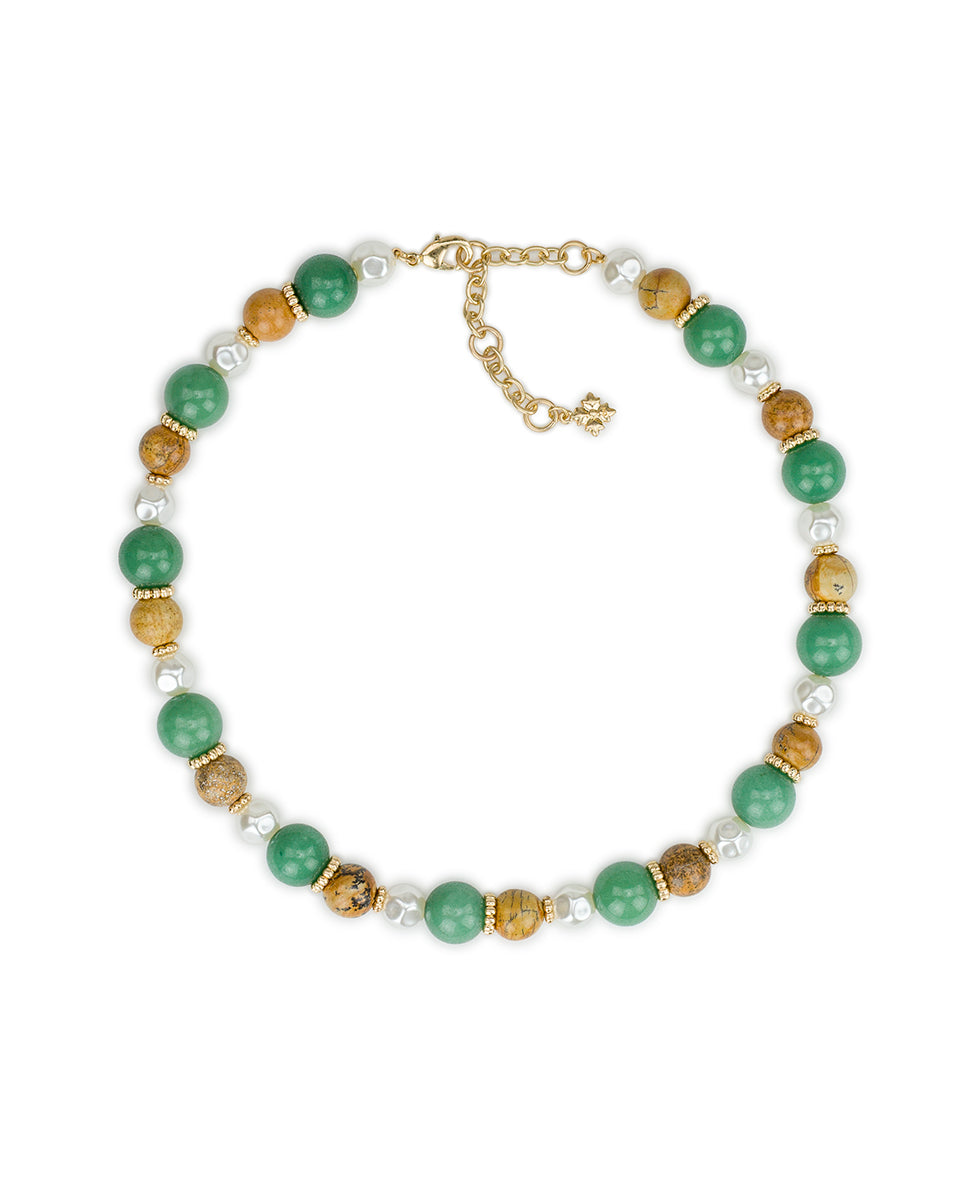 Female - Short Bead Necklace - Eclectic Bead Collection - worn gold - by Patricia Nash - View 1 of 2