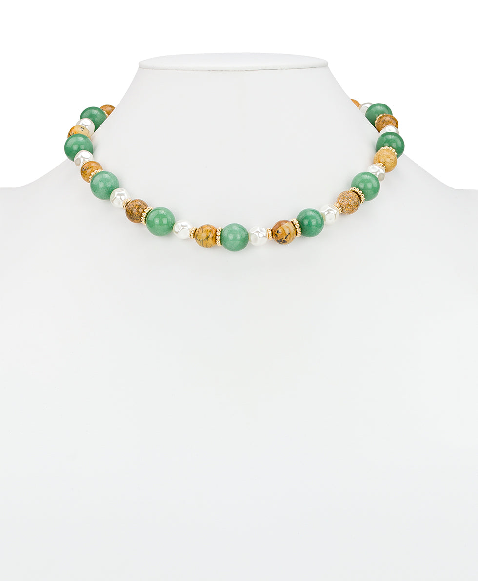 Female - Short Bead Necklace - Eclectic Bead Collection - worn gold - by Patricia Nash - View 2 of 2