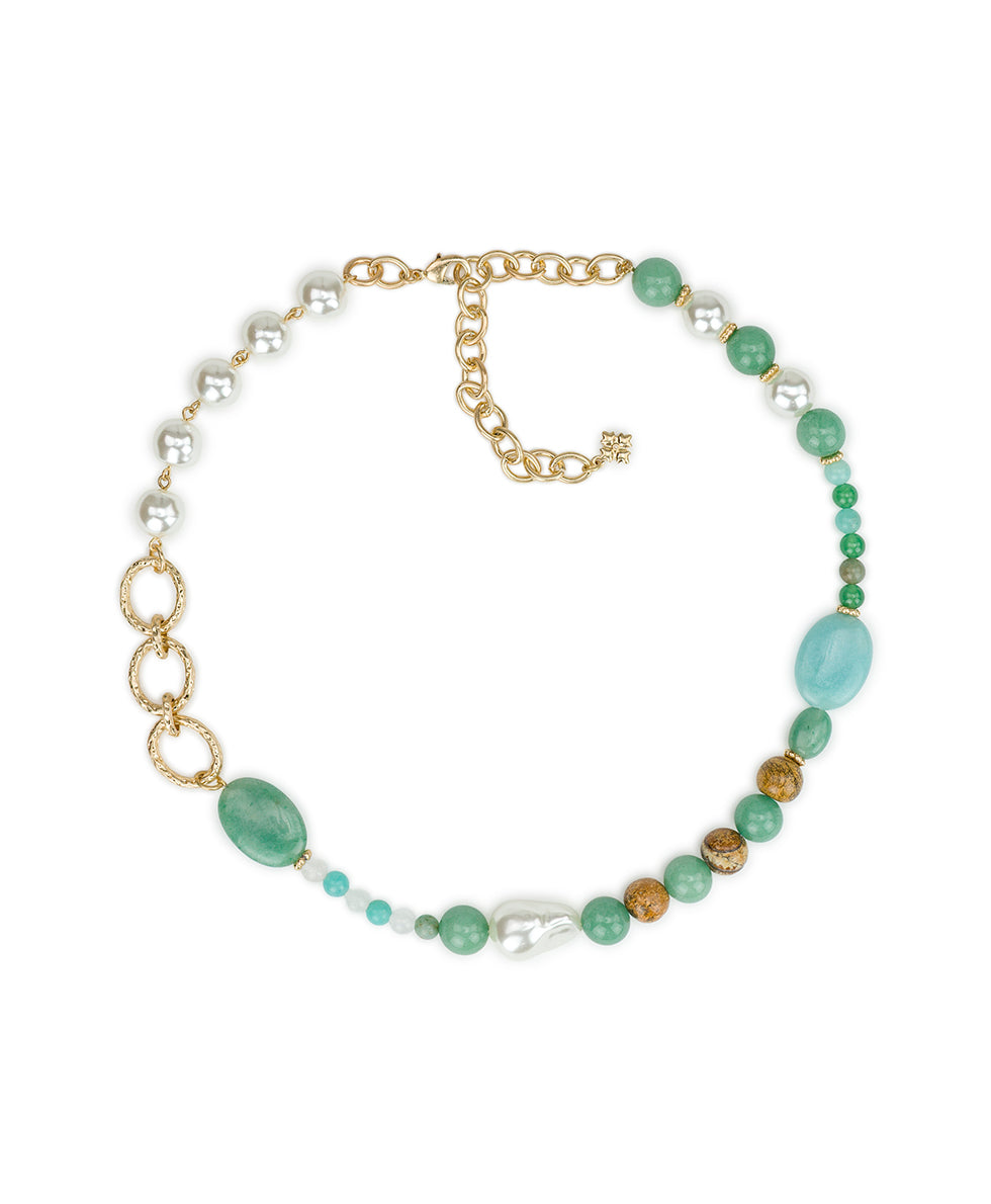 Female - Long Beaded Necklace - Eclectic Bead Collection - worn gold - by Patricia Nash - View 1 of 2